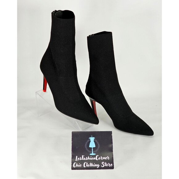 Staccato Women's Black Knit Pointed Toe Mid Socks Boots Red Heels Sz 9.5 40 314 - Picture 5 of 16